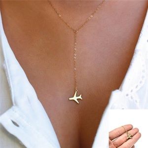 ✈️ Awesome Metallic dainty airplane lariat necklace in gold or silver ✈️